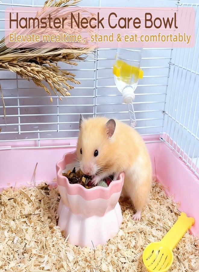 هامليدي وعاء طعام سيراميكي للهامستر، وعاء هامستر مرتفع، طبق تغذية للفئران غير قابل للانقلاب مع زجاجة ماء للجرذان القزمة والفئران والجرذان الطائرة (وردي) - Image 5